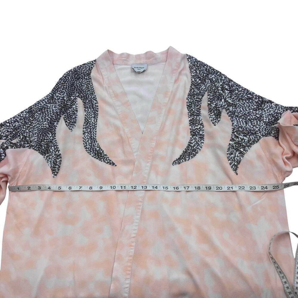 Haute Hippie Tribe Womens Peach Boho Tie Dye Sequin Open Front Kimono Sz L - Picture 8 of 8
